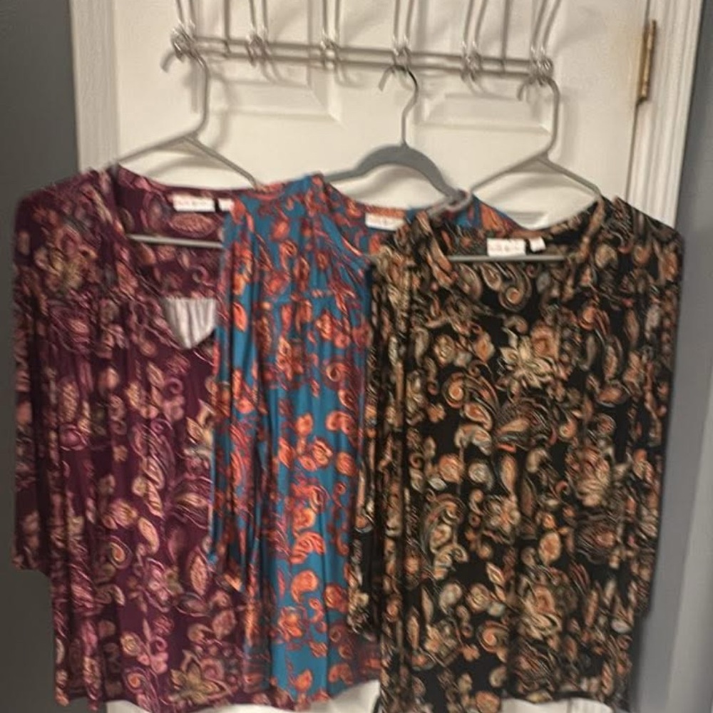 Belle by Kim Gravel Paisley Blouses - Purple, Blue, Black